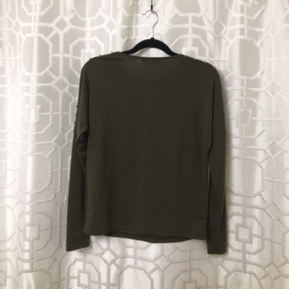 OLIVE GREEN Gold-Studded Top Size Medium - Picture 3 of 3